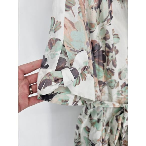 Calvin Klein Floral White Half Sleeve Knee Length Button Front Dress Size 12 - Picture 3 of 6